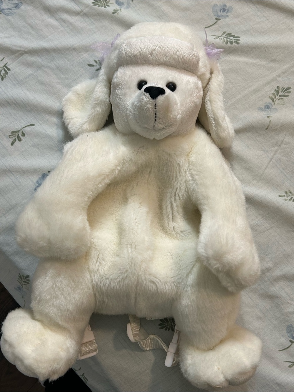 Plush Creamy White French Poodle Backpack